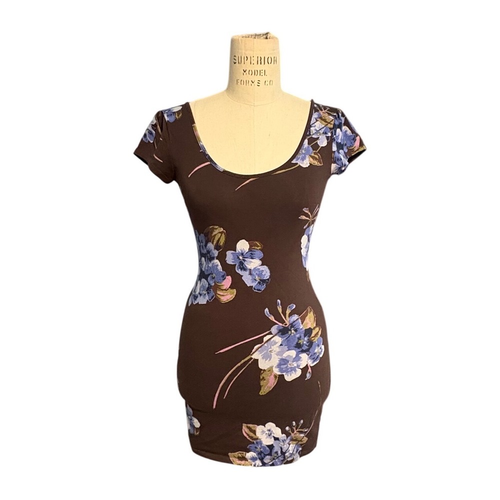 5‎ for $45 Brown Floral Bodycon Mini Dress Open Back Y2K Going Out XS
